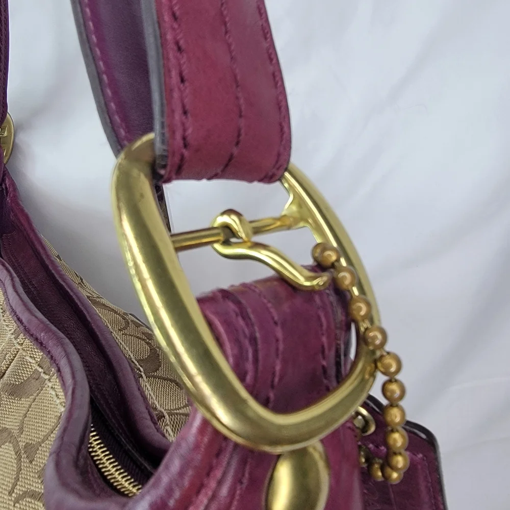 Coach Signature Canvas and Leather Shoulder Bag - Brown‎ and Purple
